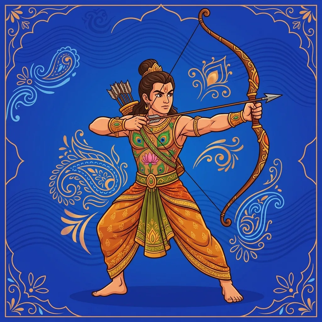 An archer with bow drawn taut, string pulled back with deliberate will: not passive placement in c...