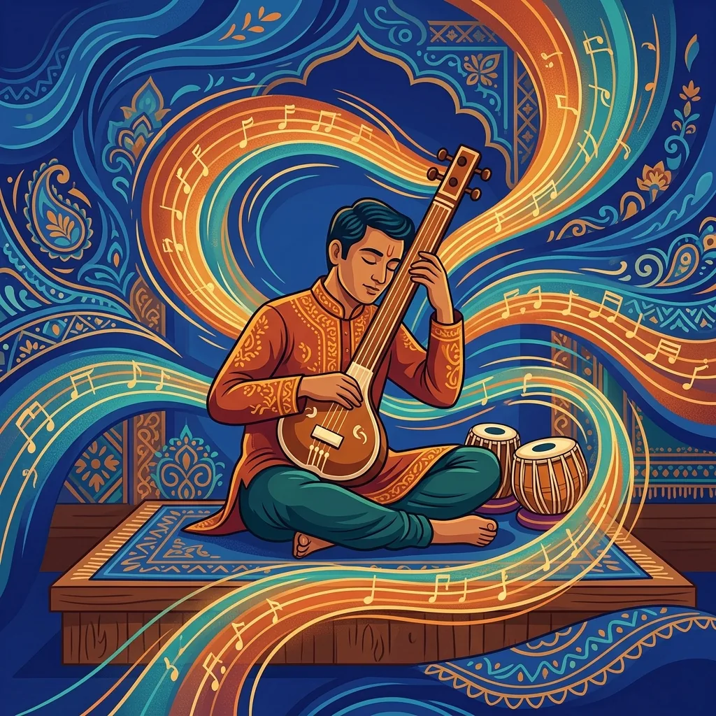 A musician rehearsing the same raag for hours, the melody settling deeper into each breath. The r...
