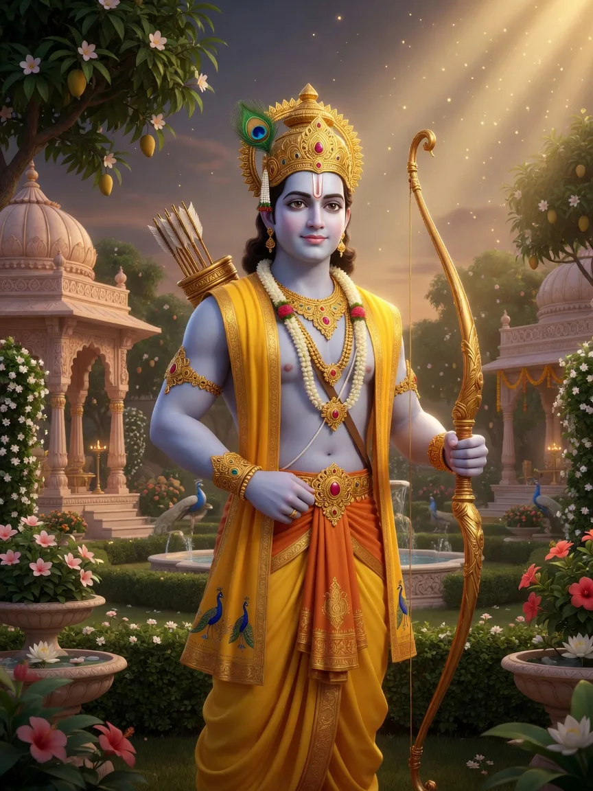 Lord Rama, the ideal noble king, holding his great bow