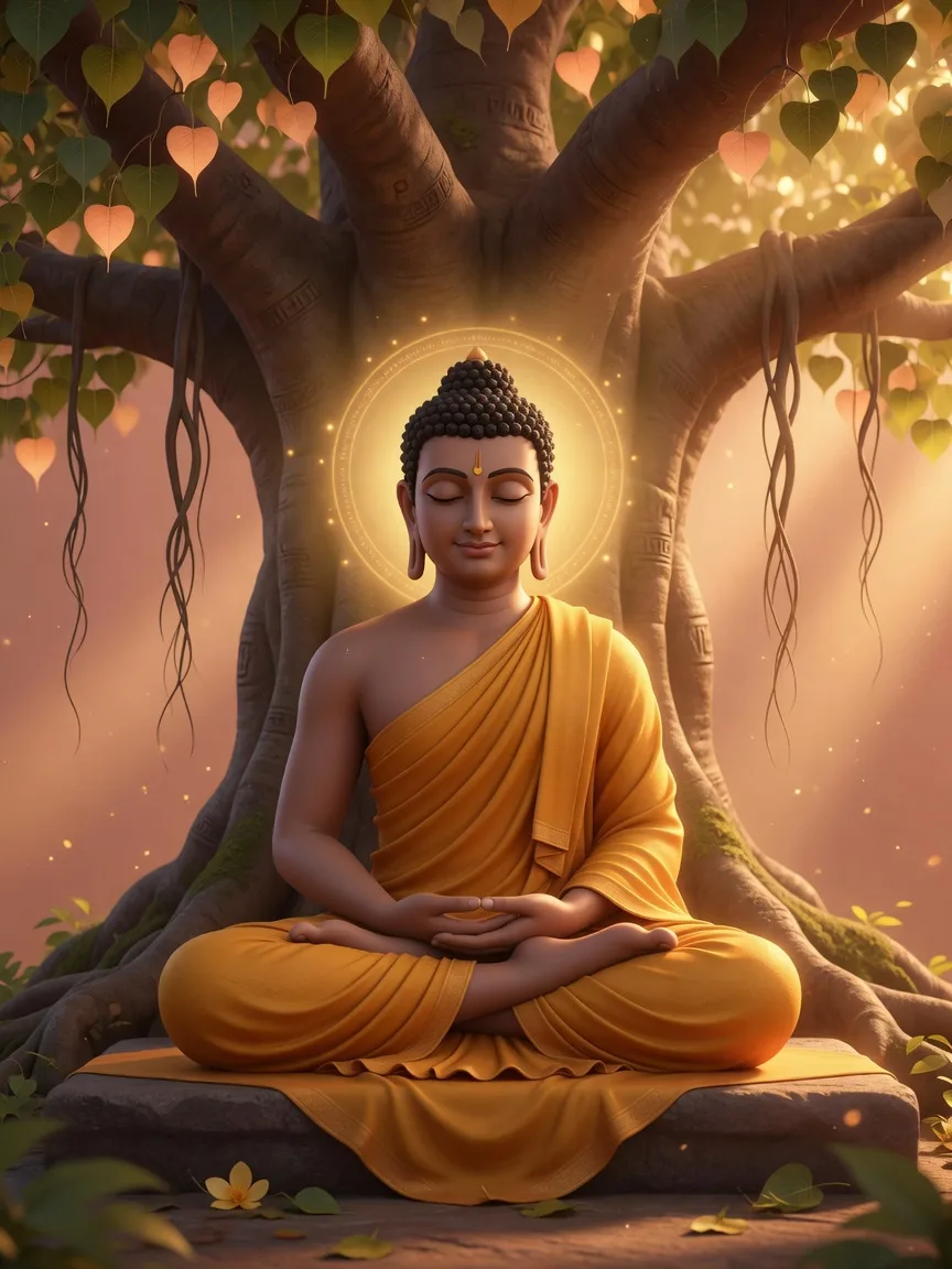 Lord Buddha, the serene enlightened sage, seated in meditation beneath the Bodhi tree