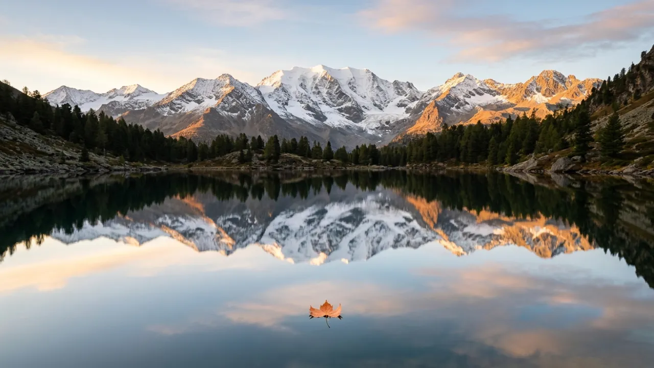 Still alpine lake reflecting mountains at dawn — the symbol of anger calmed