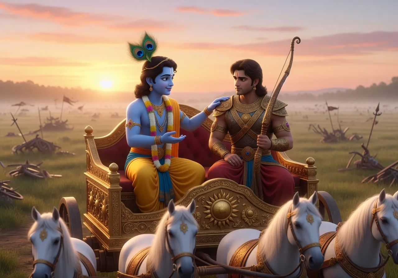 Bhagwan Krishna, Kurukshetra ke rath par Arjuna ko samjhaate hue